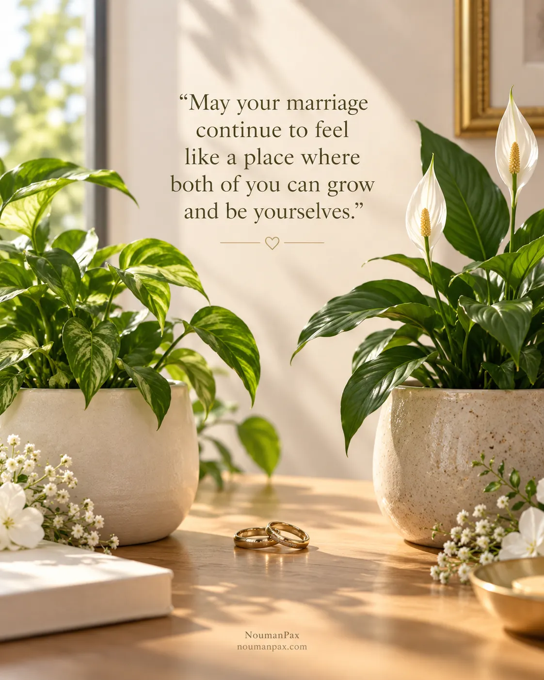 May your marriage continue to feel like a place where both of you can grow and be yourselves.