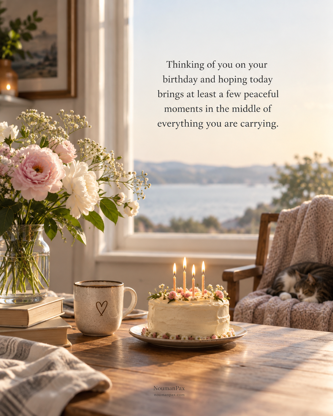 Thinking of you on your birthday and hoping today brings at least a few peaceful moments in the middle of everything you are carrying.