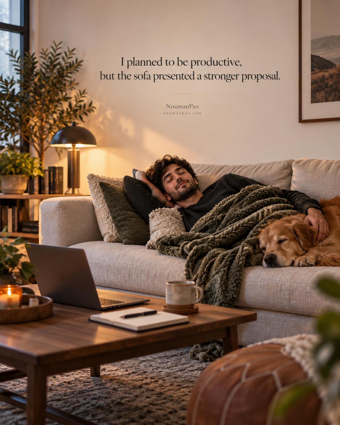 I planned to be productive, but the sofa presented a stronger proposal.