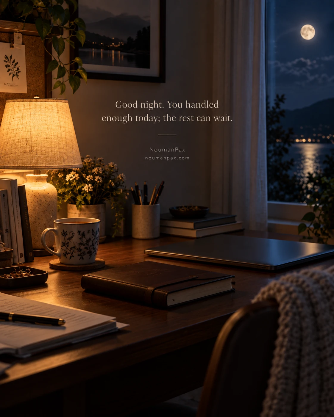 Good night. You handled enough today; the rest can wait.