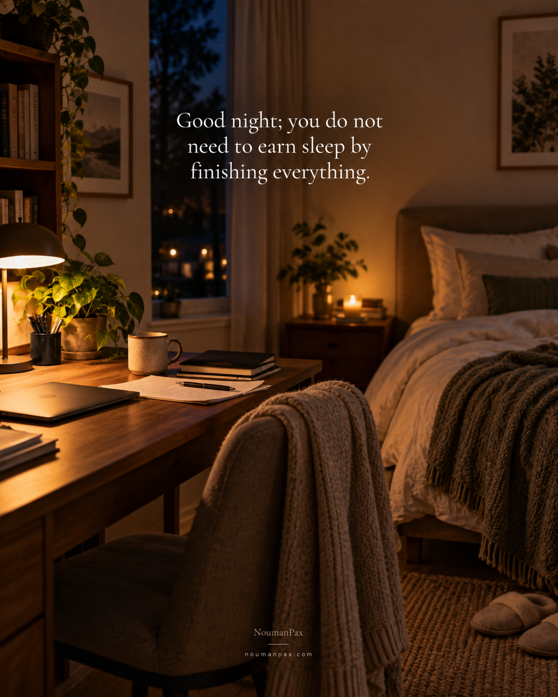 Good night rest quote about not needing to earn sleep