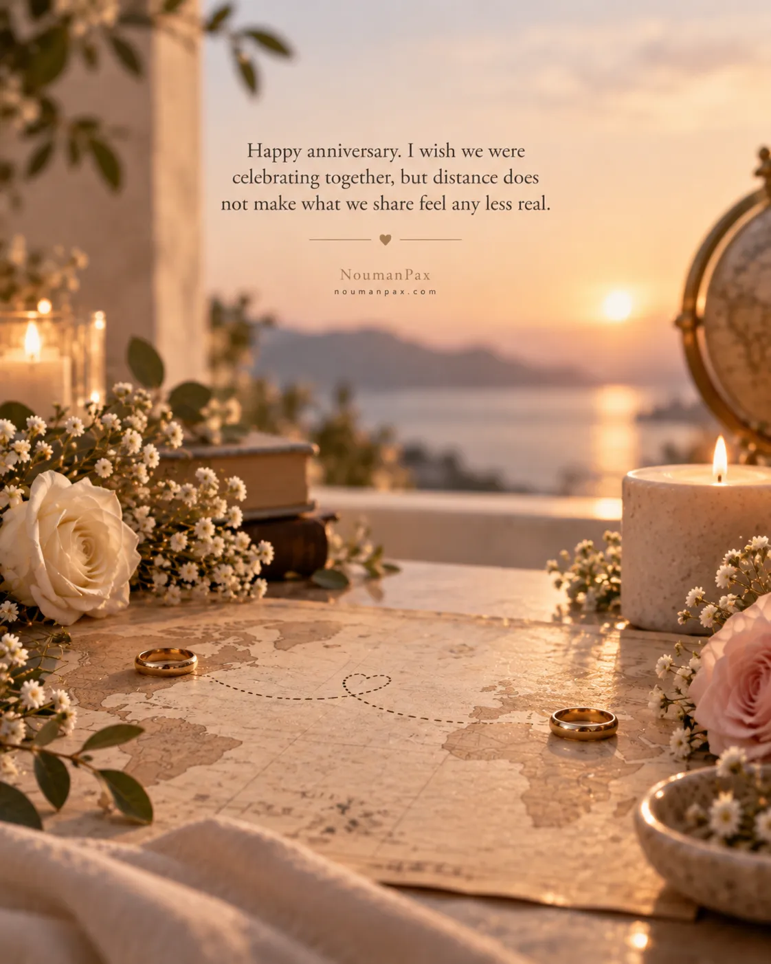 Happy anniversary. I wish we were celebrating together, but distance does not make what we share feel any less real.