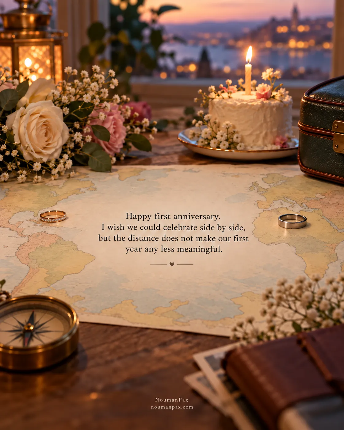 Happy first anniversary. I wish we could celebrate side by side, but the distance does not make our first year any less meaningful.