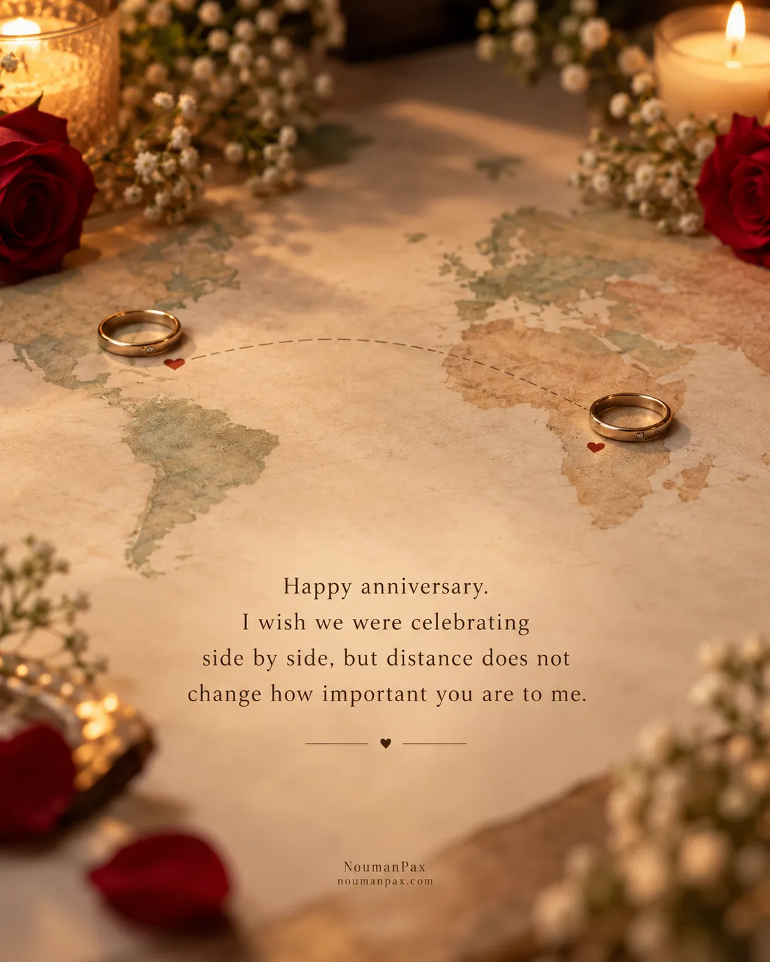Happy anniversary. I wish we were celebrating side by side, but distance does not change how important you are to me.