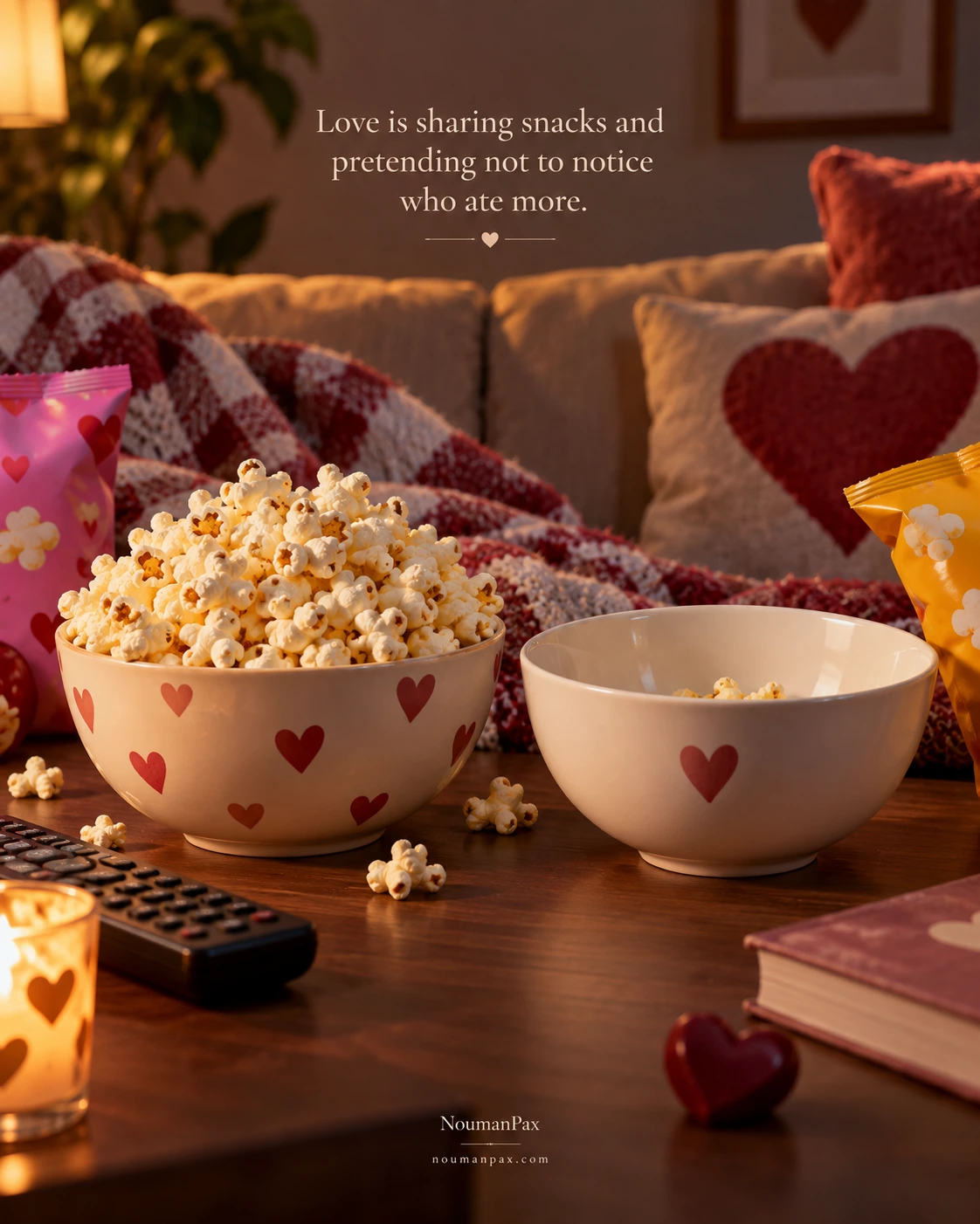 Love is sharing snacks and pretending not to notice who ate more.