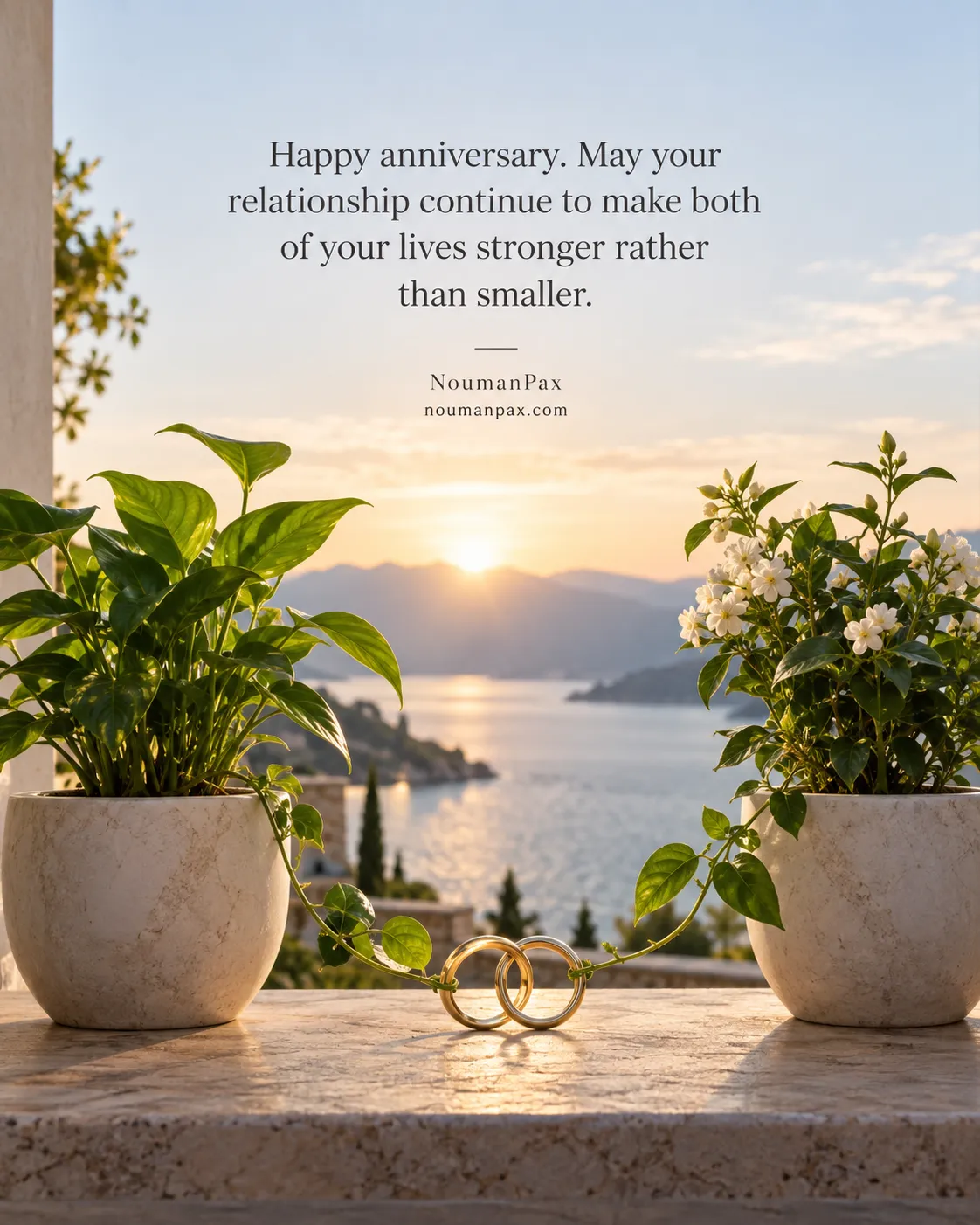 Happy anniversary. May your relationship continue to make both of your lives stronger rather than smaller.