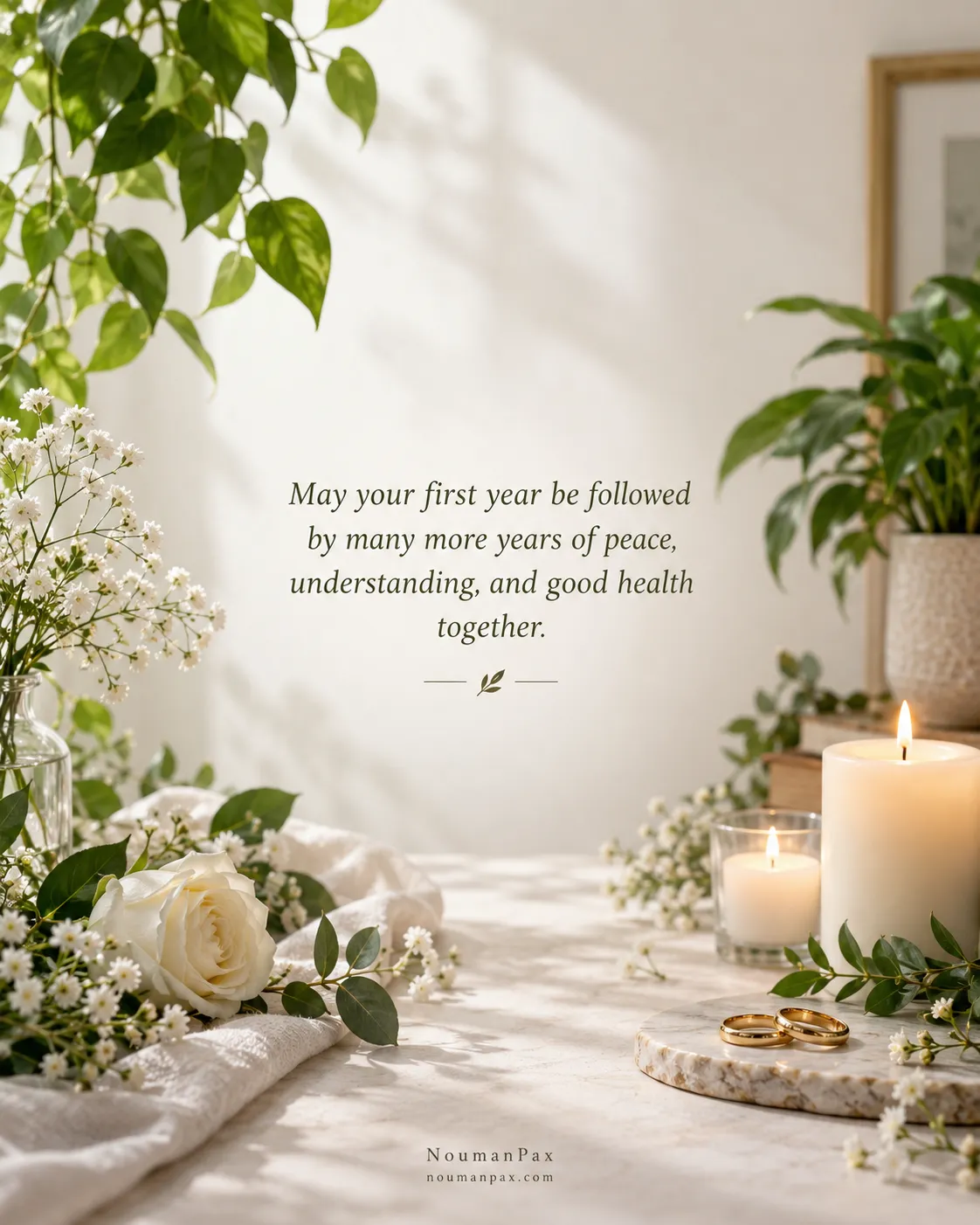 May your first year be followed by many more years of peace, understanding, and good health together.