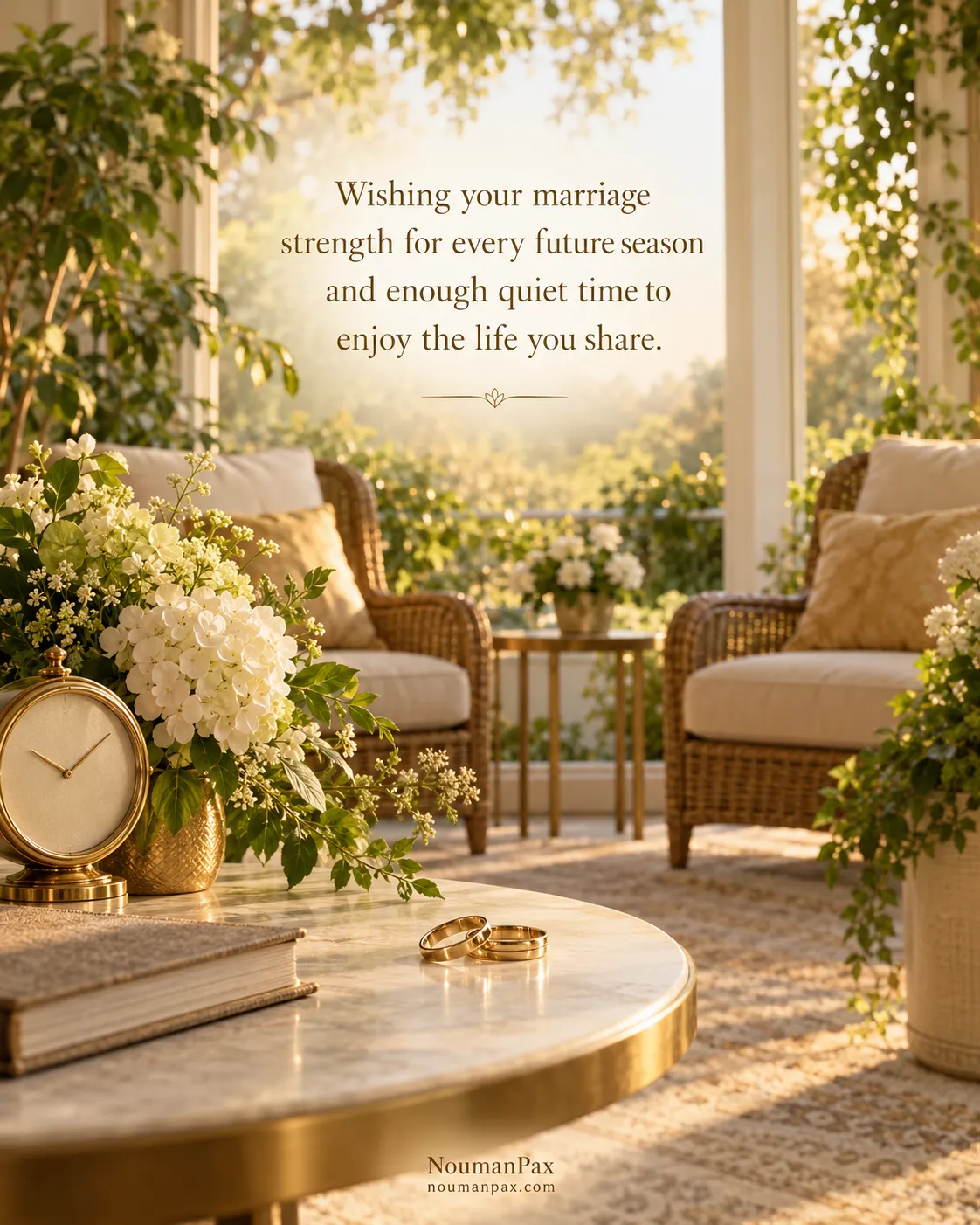 Wishing your marriage strength for every future season and enough quiet time to enjoy the life you share.