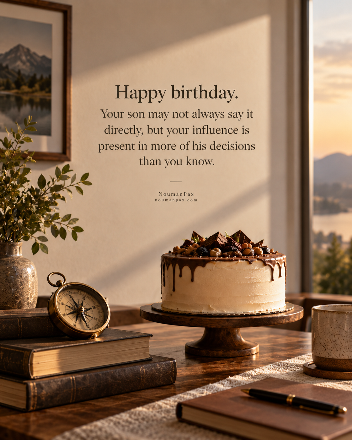 Happy birthday. Your son may not always say it directly, but your influence is present in more of his decisions than you know.