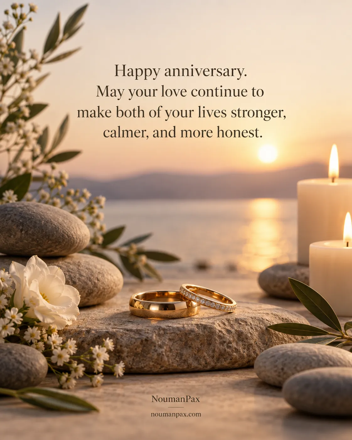 Happy anniversary. May your love continue to make both of your lives stronger, calmer, and more honest.