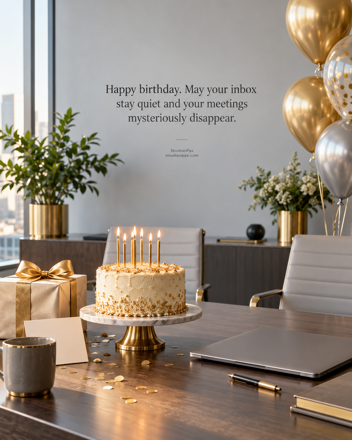 Happy birthday. May your inbox stay quiet and your meetings mysteriously disappear.