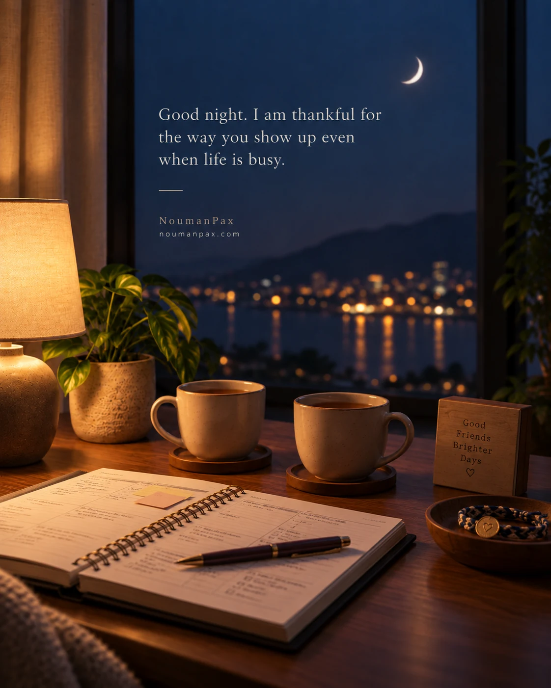 Good night. I am thankful for the way you show up even when life is busy.