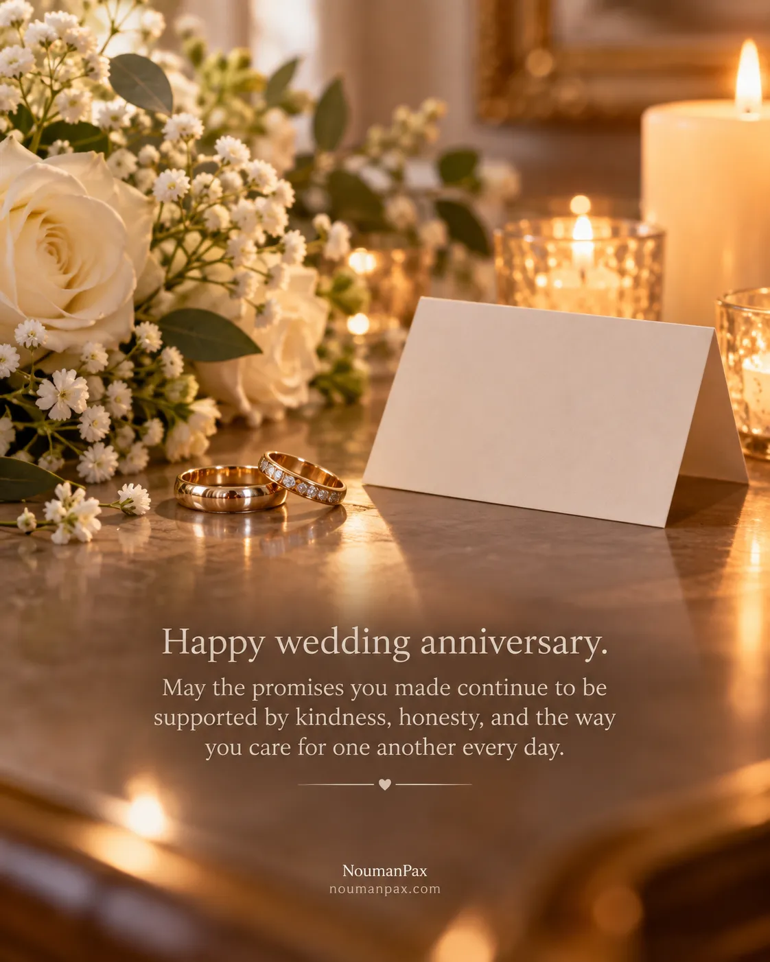 Happy wedding anniversary. May the promises you made continue to be supported by kindness, honesty, and the way you care for one another every day.