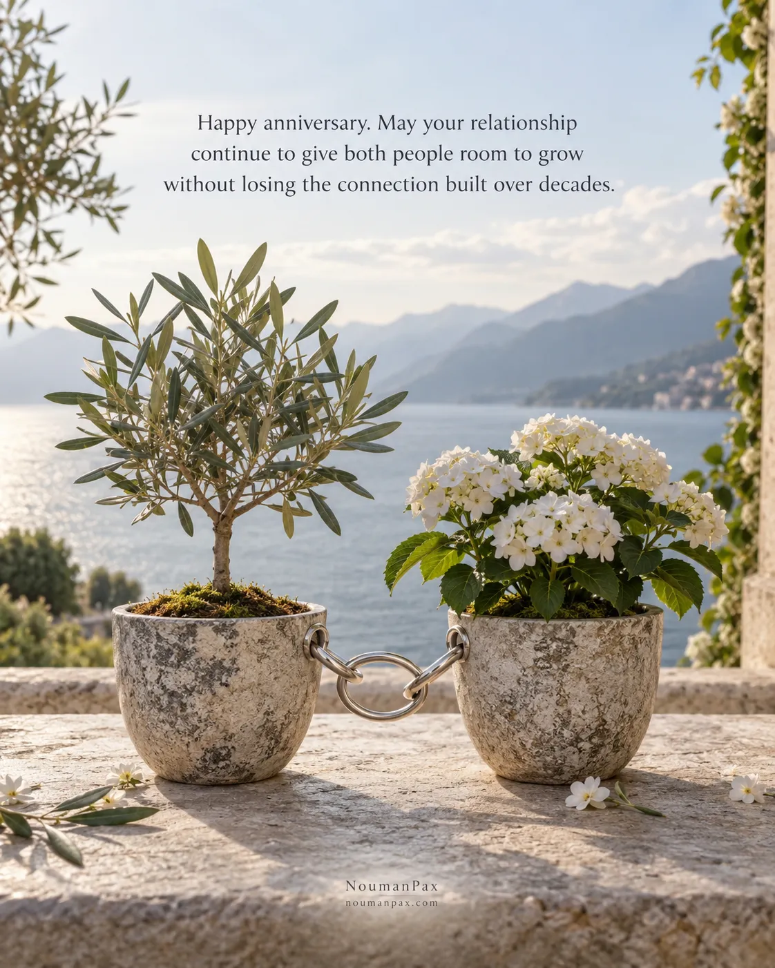 Happy anniversary. May your relationship continue to give both people room to grow without losing the connection built over decades.