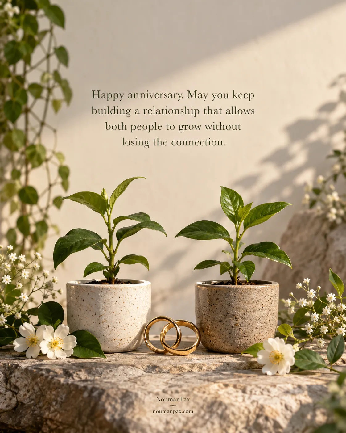 Happy anniversary. May you keep building a relationship that allows both people to grow without losing the connection.