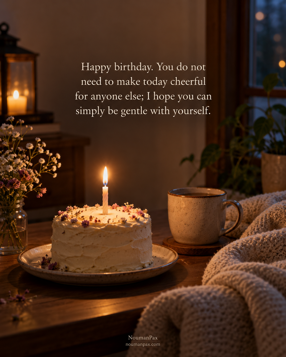 Happy birthday. You do not need to make today cheerful for anyone else; I hope you can simply be gentle with yourself.