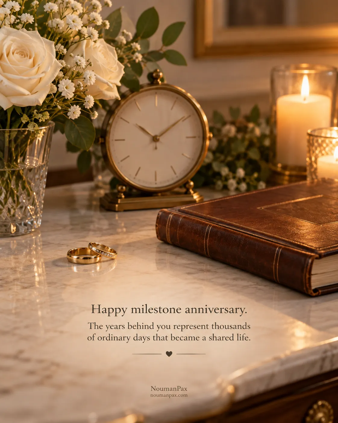 Happy milestone anniversary. The years behind you represent thousands of ordinary days that became a shared life.