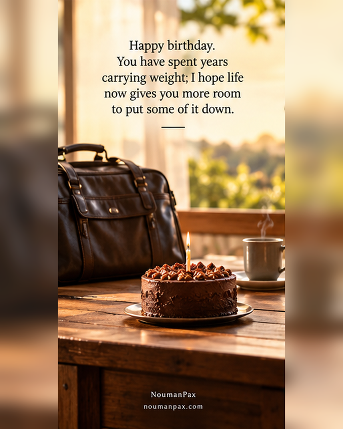Happy birthday. You have spent years carrying weight; I hope life now gives you more room to put some of it down.