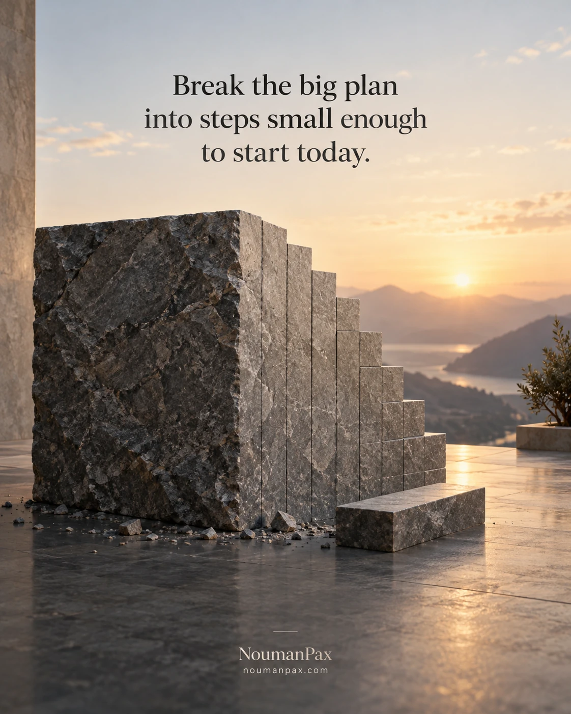 Break the big plan into steps small enough to start today.