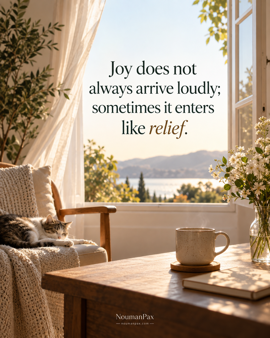 Positive quote — joy arrives like relief