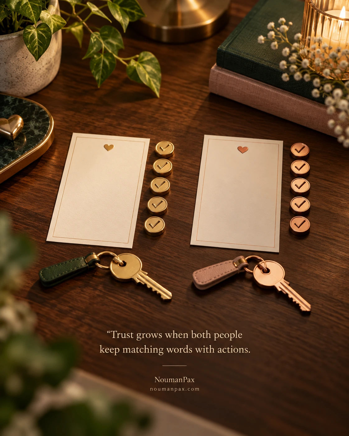 Trust grows when both people keep matching words with actions.