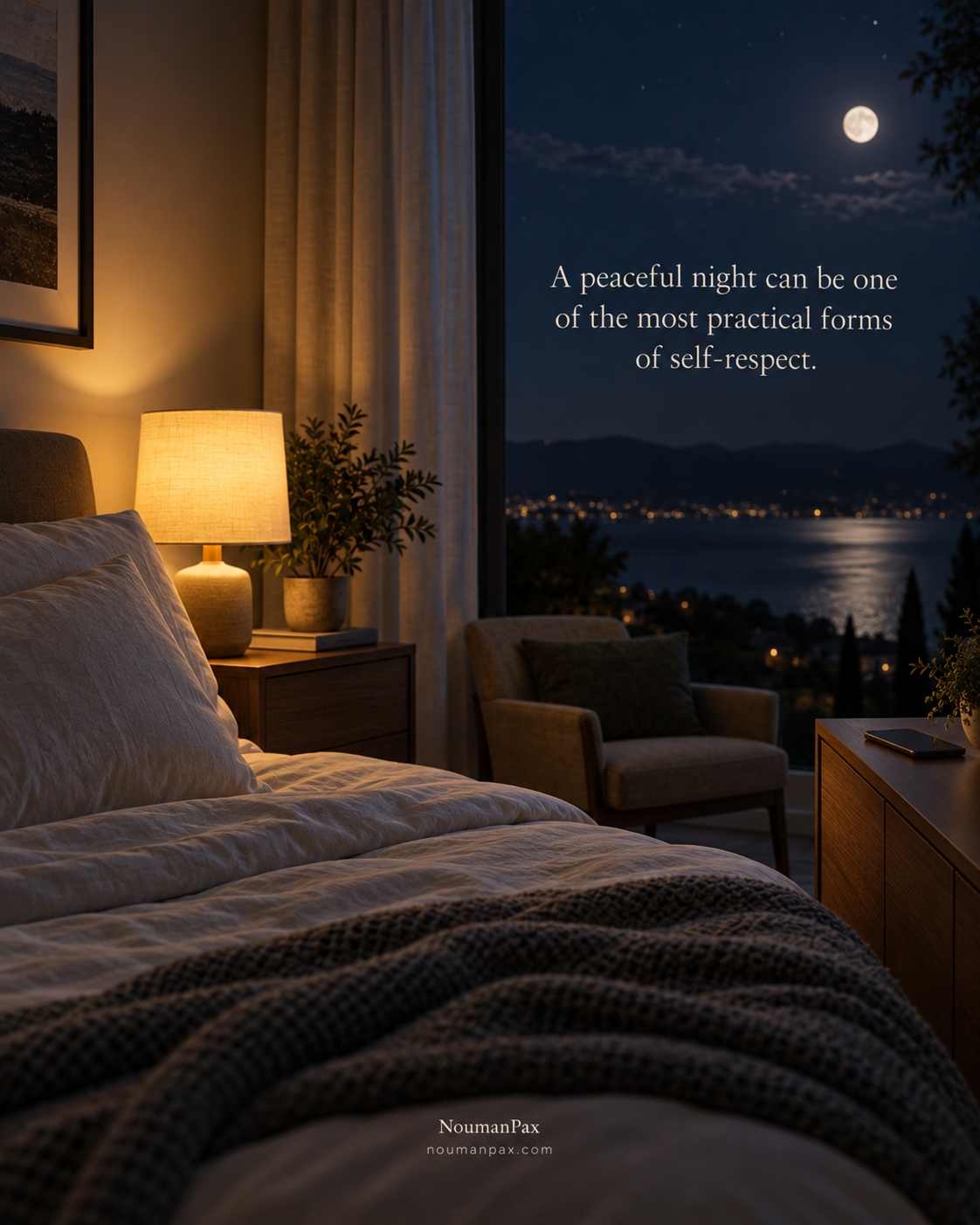 Meaningful good night quote about a peaceful night and self-respect