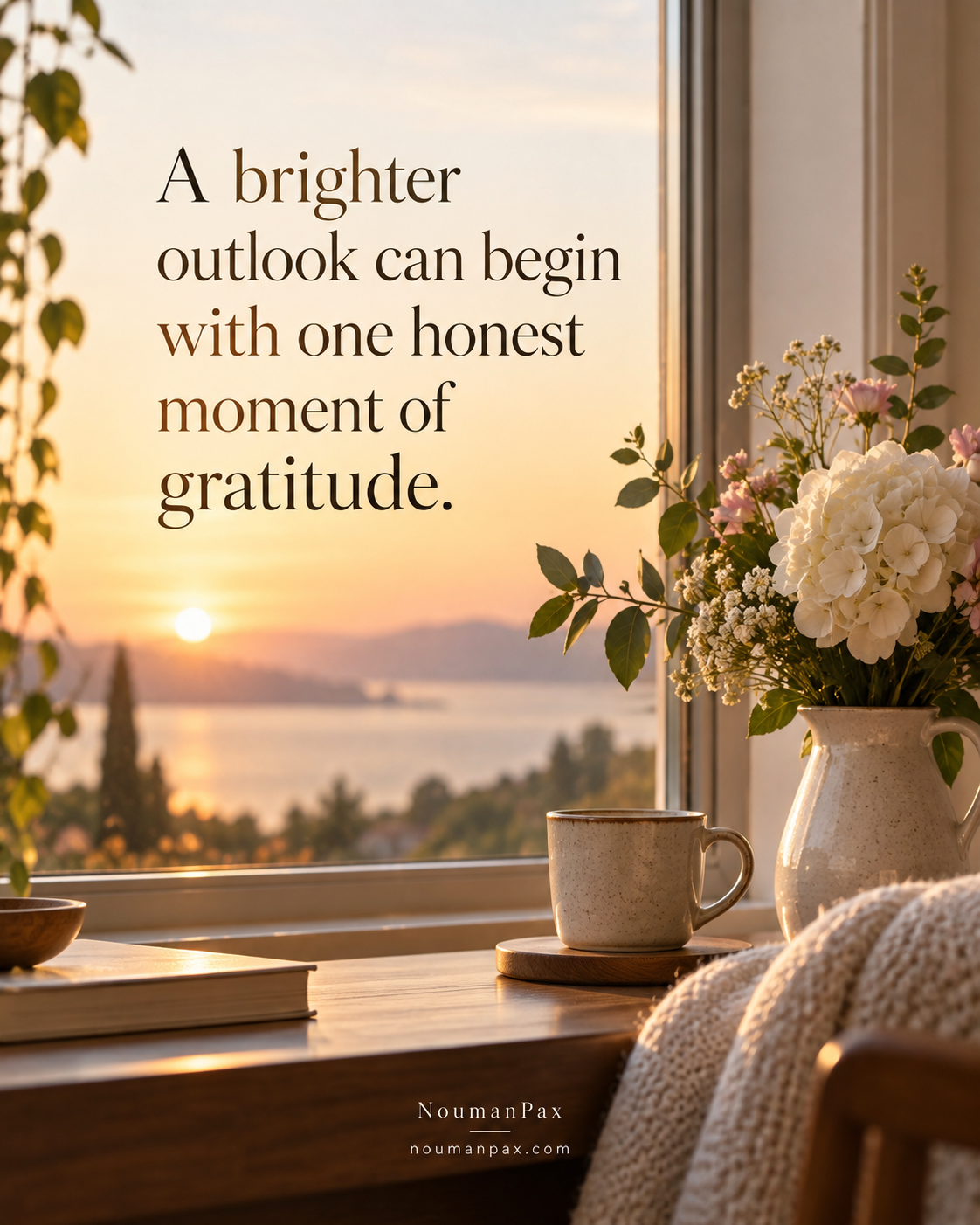 Positive quote — gratitude begins brighter outlook