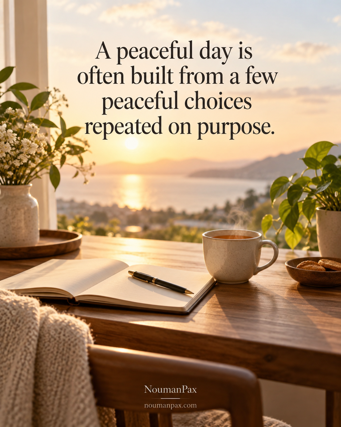 Positive quote — peaceful day built from choices