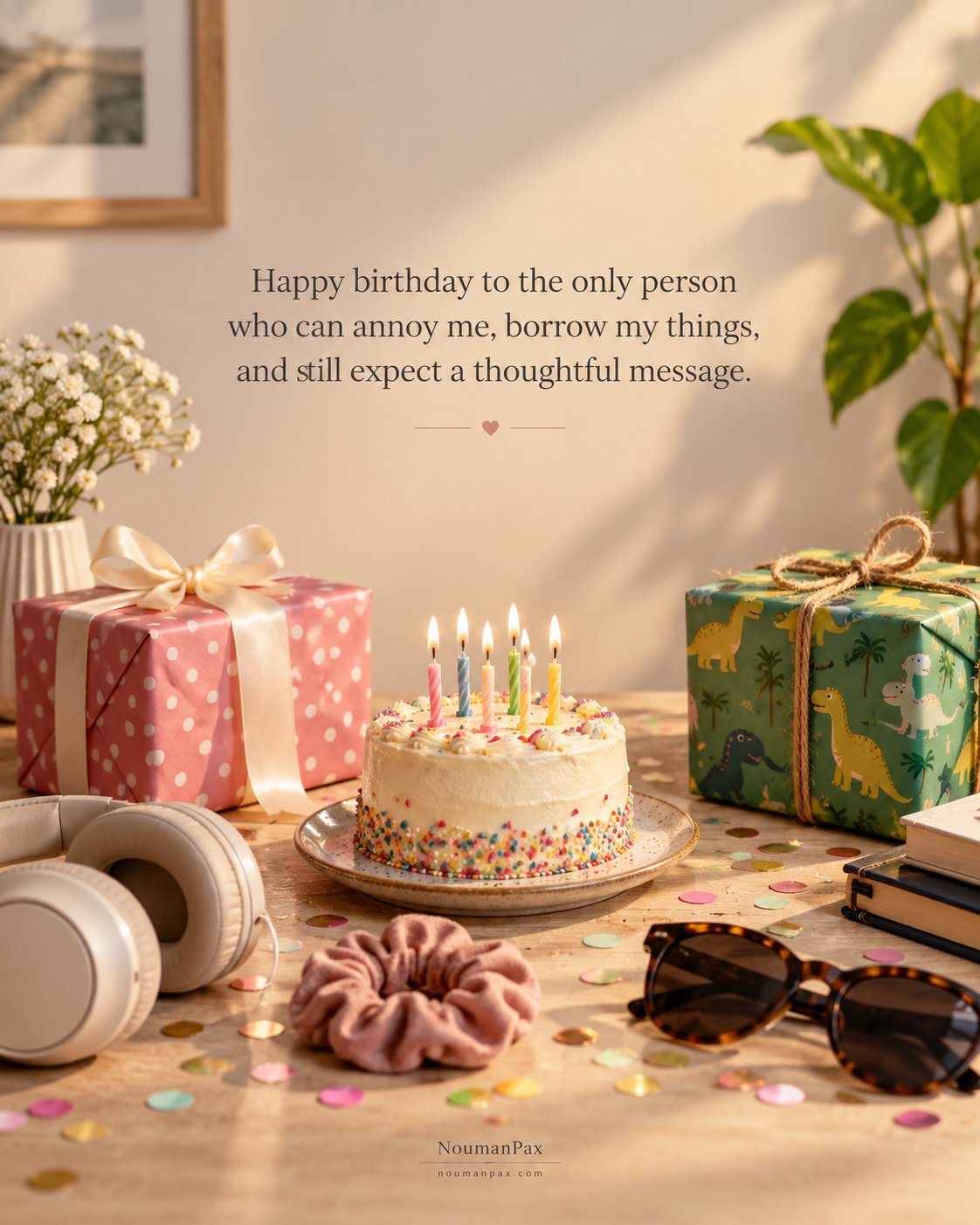Happy birthday to the only person who can annoy me, borrow my things, and still expect a thoughtful message.