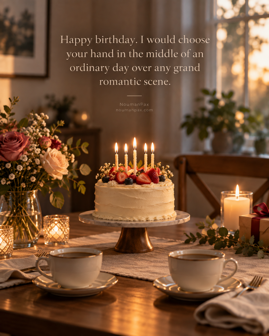 Happy birthday. I would choose your hand in the middle of an ordinary day over any grand romantic scene.