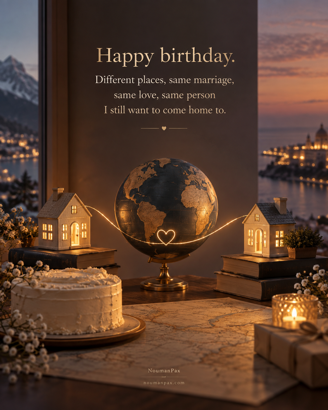 Happy birthday. Different places, same marriage, same love, same person I still want to come home to.