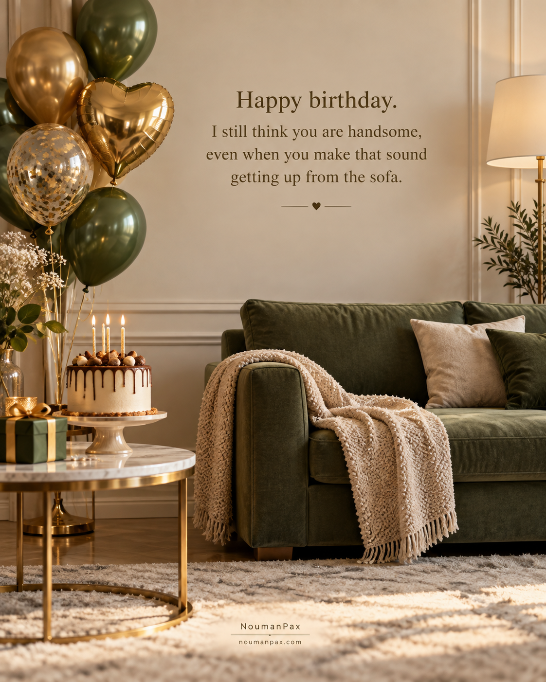 Happy birthday. I still think you are handsome, even when you make that sound getting up from the sofa.