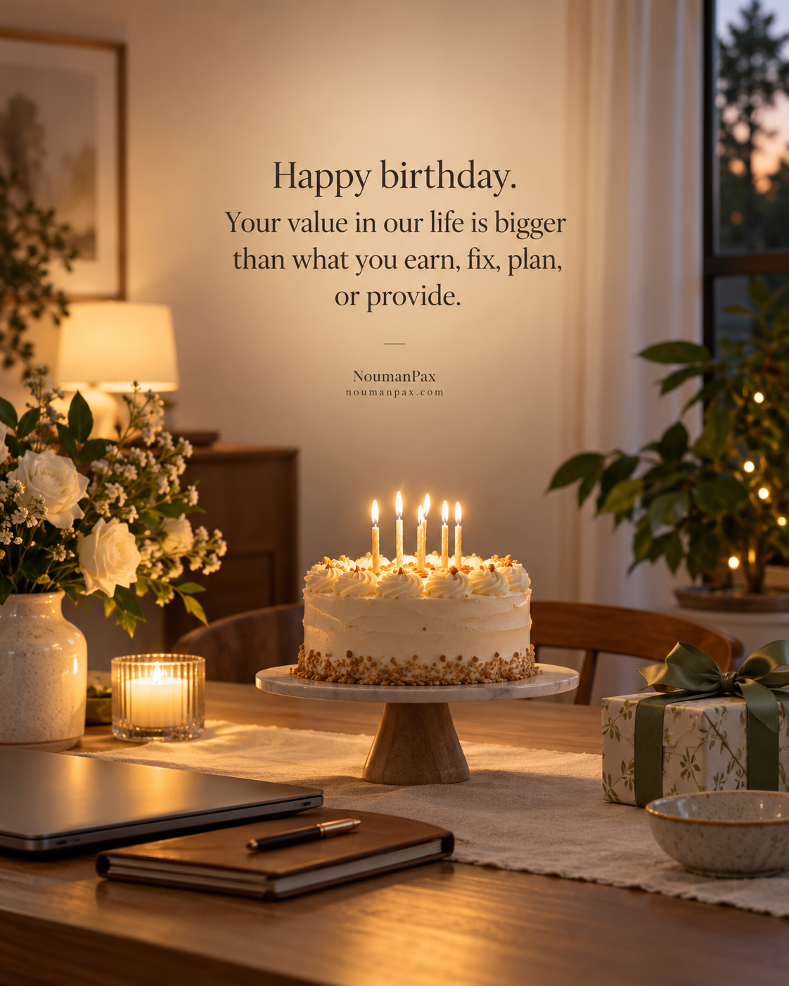 Happy birthday. Your value in our life is bigger than what you earn, fix, plan, or provide.