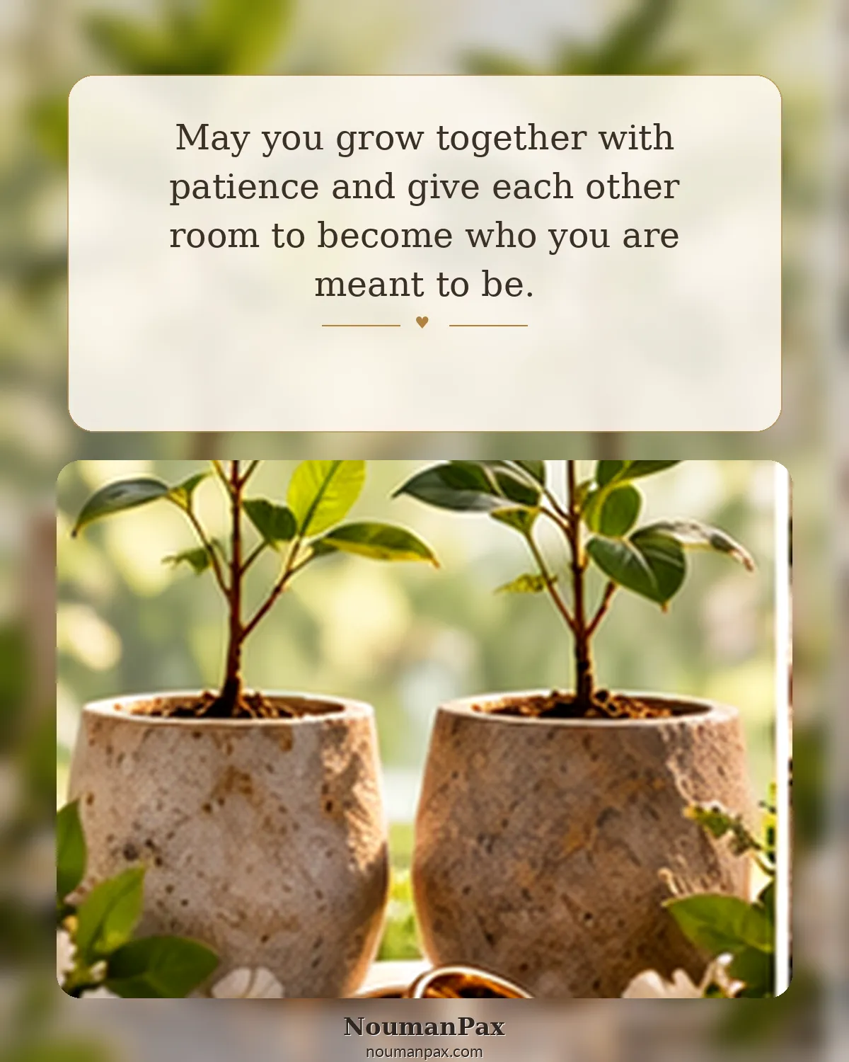 May you grow together with patience and give each other room to become who you are meant to be.