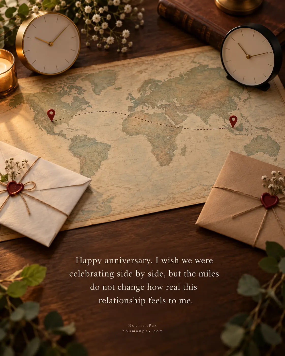 Happy anniversary. I wish we were celebrating side by side, but the miles do not change how real this relationship feels to me.